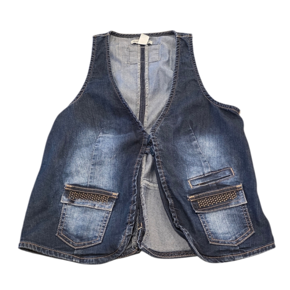 Mango Jeans Denim Vest Size S Dark Wash Fitted V-Neck Y2K Style